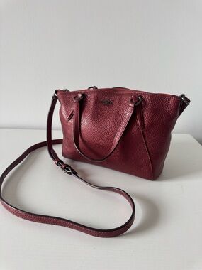 Coach Kelsey Pebbled Leather/Gunmetal Crossbody Satchel in Dark Red/Cherry C497